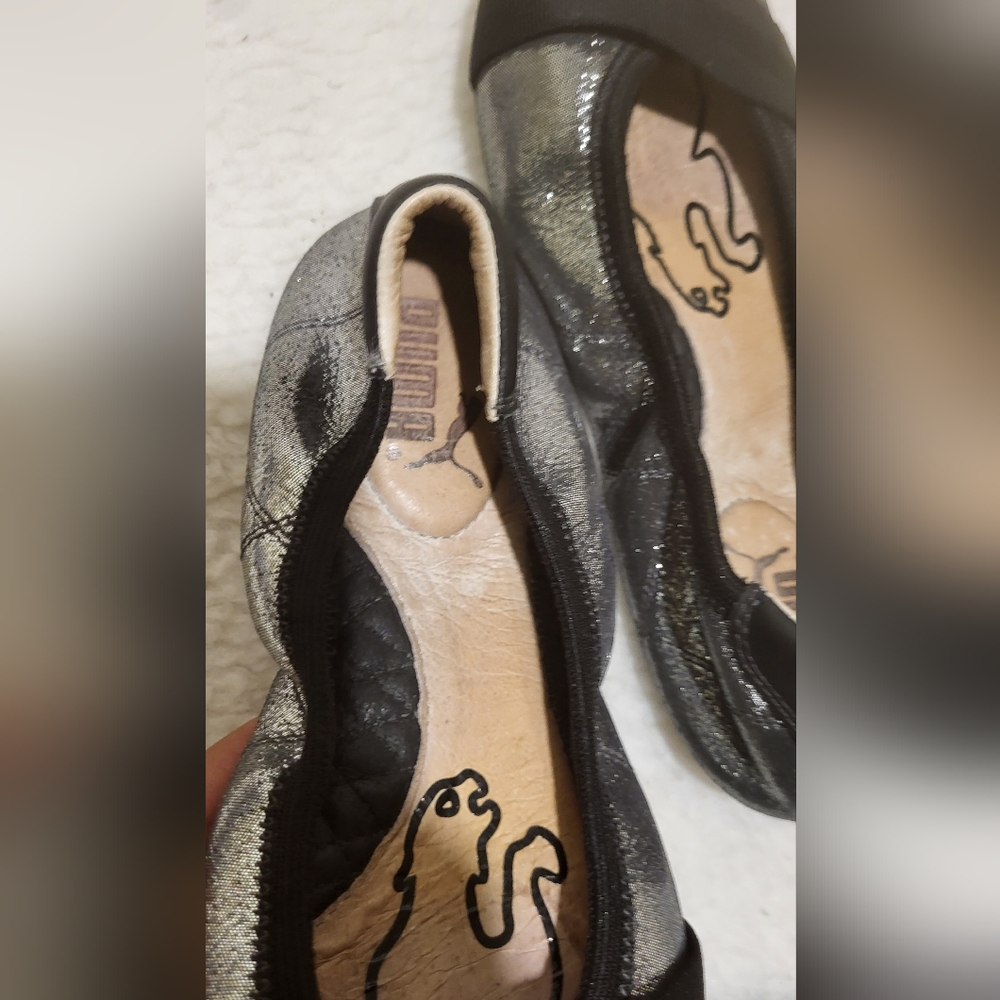 Rare Puma Rhythm Shine Ballet Flat Flexible Sole Silver Black Flexible Sole 6. - Picture 6 of 6